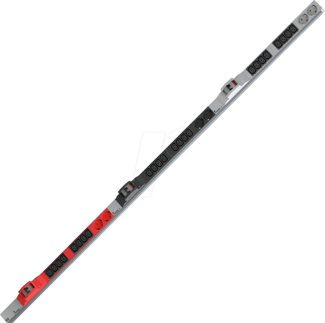 Bild von Bachmann IT PDU Basic - Stromverteilungseinheit (Rack - einbaufähig) - Wechselstrom 400 V - 3 Phasen - Ausgangsanschlüsse: 30 (24 x IEC 60320 C13, 6 x Leistungs-CEE 7/3) - 1U - 3 m (800.2340)
