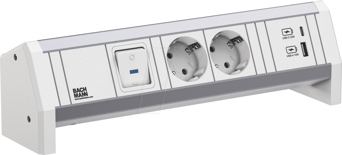 Bild von Bachmann DESK 2xCEE7/3 1xSchalter 1xUSB A/C 22W GST18 RAL9010 Steckdosenleiste