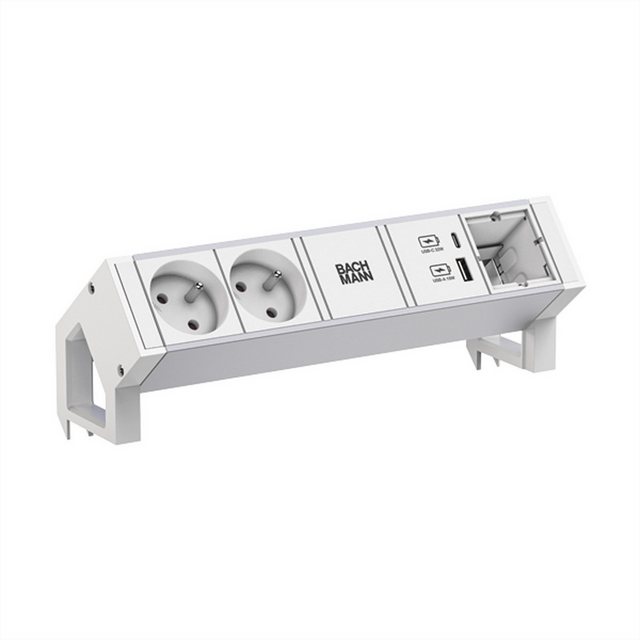 Bild von Bachmann DESK2 ALU WHITE 2xUTE 1xCM 1xUSB A/C 22W 0,2m GST18 Steckdosenleiste (Kabellänge 0.2 m)