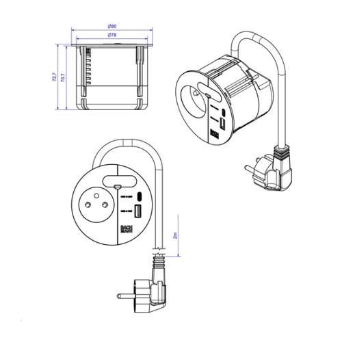 Bild von Bachmann Steckdosenleiste LOOP IN CHARGE UTE mit USB A/C