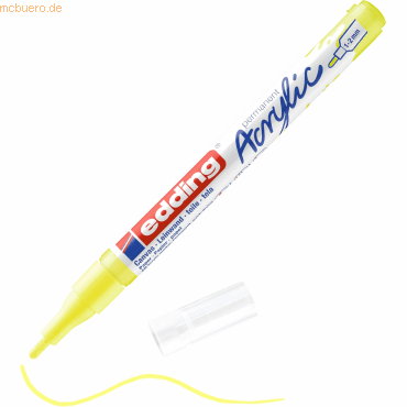 Bild von edding 5300 Acrylmarker fein - neon-gelb - 1 Acrylstift wasserfest - feine Rundspitze 1-2 mm