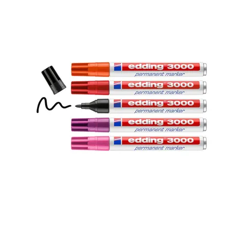 Bild von Edding, Marker, Permanent-Marker 3000 5 Stück, Rosa/Rot/Lila/Orange (Orange, Rot, Schwarz, Violett, Pink, 3 mm, 5 x)