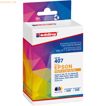 Bild von Edding EDD-407 schwarz, cyan, magenta, gelb Druckerpatronen kompatibel zu EPSON T0715, 4er-Set, Druckerpatrone
