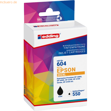 Bild von Edding EDD-604 schwarz Druckerpatrone kompatibel zu EPSON 202XL / T02G14, Druckerpatrone
