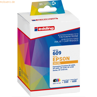 Bild von Edding Druckerpatrone ersetzt Epson 202XL Multipack 5 Kompatibel Schwarz, Foto Schwarz, Cyan, Magent