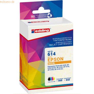 Bild von Edding, Druckerpatrone, EDD-614 schwarz, cyan, magenta, gelb Druckerpatronen kompatibel zu EPSON 502XL/T02W64, 4er-Se