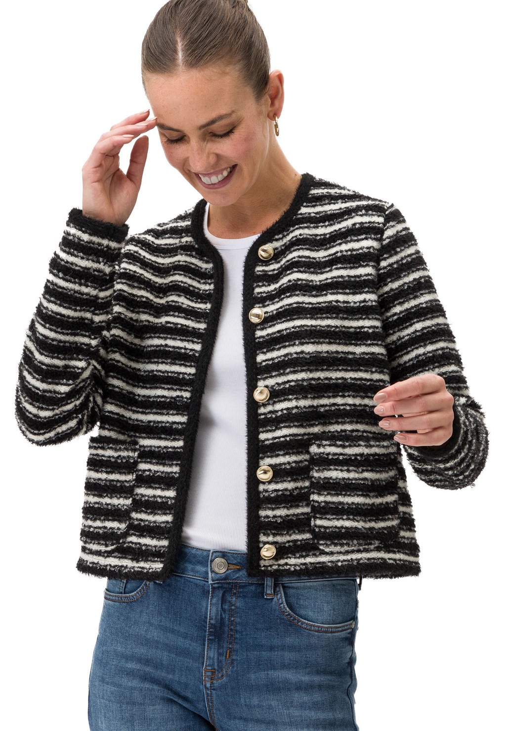Bild von Zero Sweatshirt "zero Bouclè Jacke mit Streifen", Knopfleiste