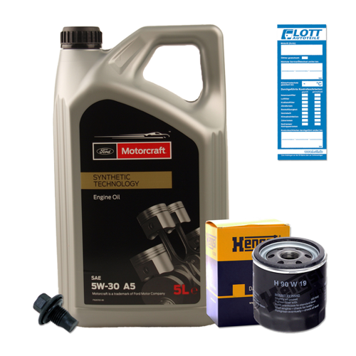 Bild von Ölwechsel Set 5L 5W-30 Ford Motoröl + Hengst Ölfilter + Ablassschraube