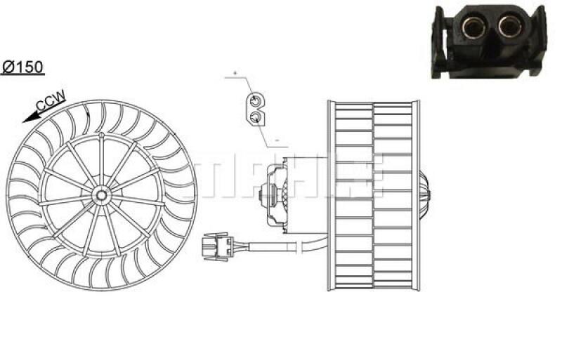 Bild von MAHLE ORIGINAL AB 44 000S Innenraumgebläse Heizgebläse, Gebläsemotor, Lüftermotor für Links-/Rechtslenker für Fahrzeuge ohne Klimaanlage BMW: 3 Coupe