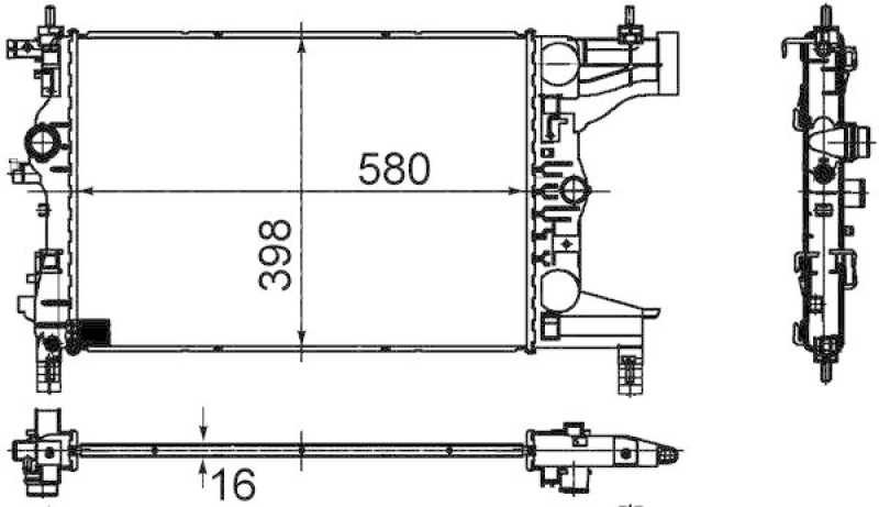 Bild von MAHLE ORIGINAL CR 945 000S Kühler, Motorkühlung Kühler, Wasserkühler, Autokühler 580 397 16 ohne Sensor Schaltgetriebe Kühlrippen gelötet