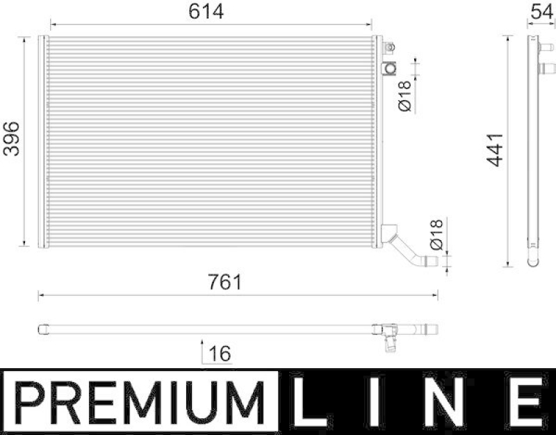 Bild von MAHLE ORIGINAL CR 2445 000P Kühler, Motorkühlung Kühler, Wasserkühler, Autokühler Aluminium 614, 614,0 396, 396,0 16, 16,0 Kühlrippen gelötet