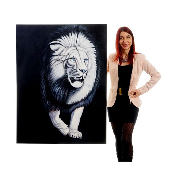 Bild von Wandbild Weißer Löwe, 100% handgemaltes Ölgemälde Gemälde XL, 120x90cm