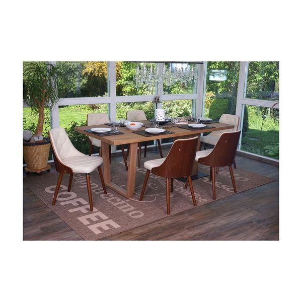 Bild von 6er-Set Esszimmerstuhl MCW-A75, Besucherstuhl Küchenstuhl, Walnuss-Optik Bugholz ~ Kunstleder creme