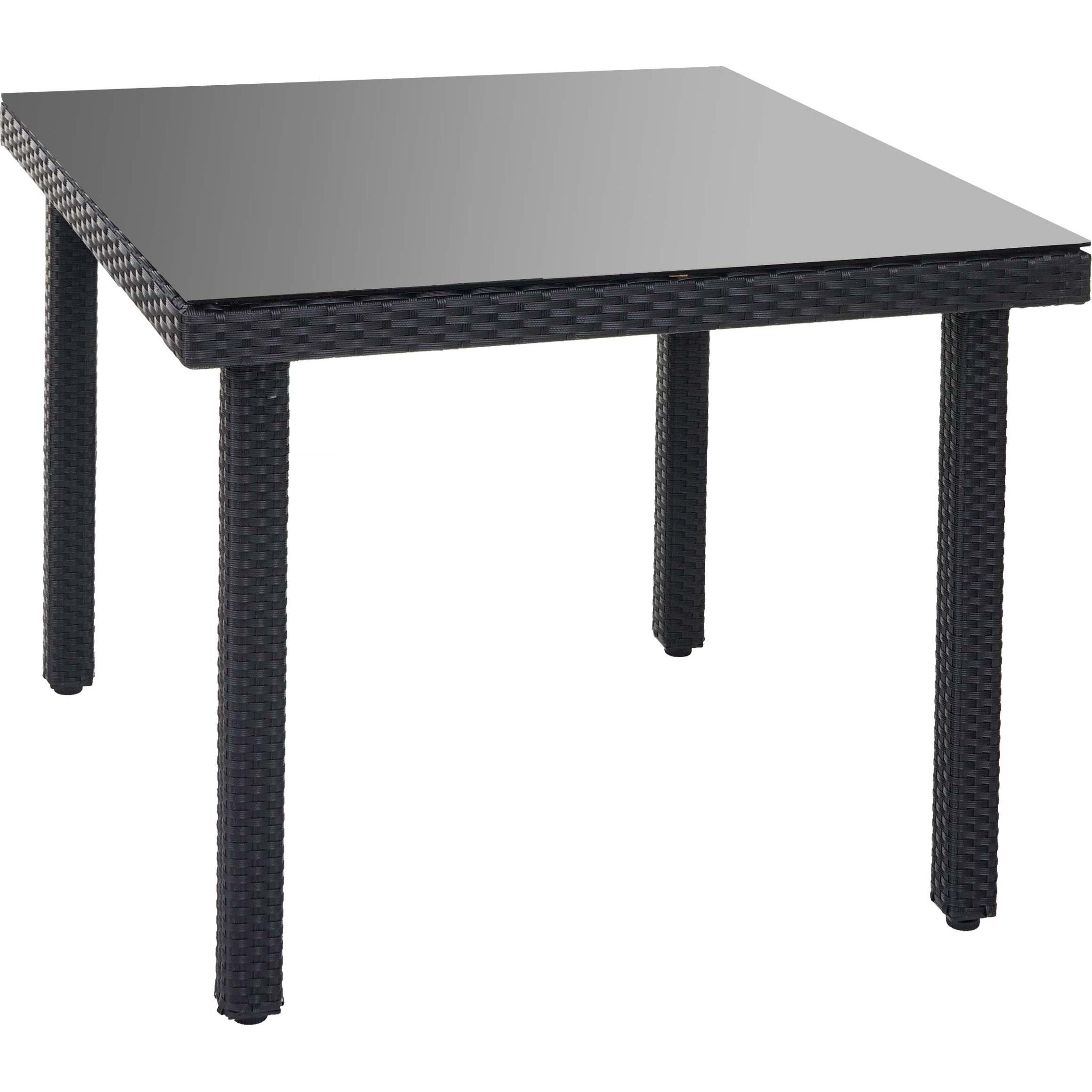 Bild von Poly-Rattan Gartentisch Chieti, Esstisch Tisch mit Glasplatte, 90x90x74cm ~ anthrazit