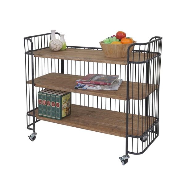 Bild von Rollwagen MCW-A43, Rollregal Servierwagen, Tanne Holz massiv Vintage 84x98x36cm