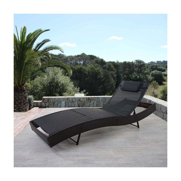 Bild von Sonnenliege Phoenix, Relaxliege Gartenliege Liege, Poly-Rattan ~ braun-meliert, Bezug schwarz