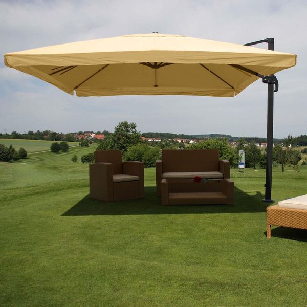 Bild von Ampelschirm MCW-A96, Gastronomie, 3x3m (Ø4,24m) Polyester Alu/Stahl 23kg ~ Flap, creme ohne Ständer