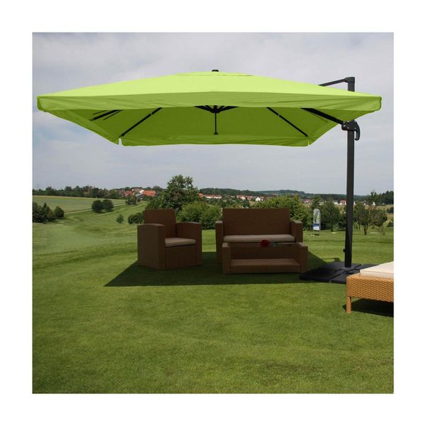 Bild von Gastronomie-Ampelschirm MCW-A96, Sonnenschirm, 3x3m (Ø4,24m) Polyester/Alu 23kg ~ Flap, grün mit Ständer, drehbar