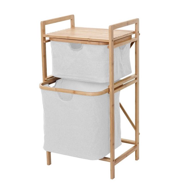 Bild von Wäschesammler MCW-B56, Regal Wäschesortierer Wäschekorb Badregal Aufbewahrung, Bambus 84x44x34cm 72l ~ creme-weiß