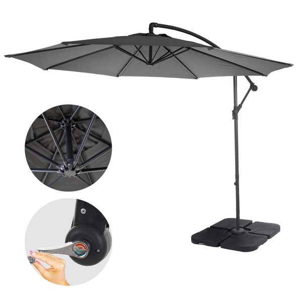 Bild von Ampelschirm Terni, Sonnenschirm Sonnenschutz, Ø 3m neigbar, Polyester/Stahl 11kg ~ grau mit Ständer
