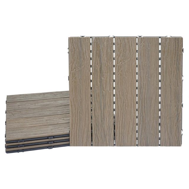 Bild von MCW WPC Bodenfliese E19 Holzoptik Balkon/Terrasse 3D-Struktur Linear Hellbraun 4x Je 50x50cm - 1qm