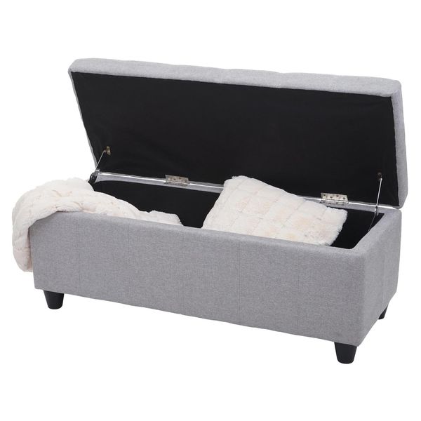 Bild von Aufbewahrungs-Truhe Kriens, Sitzbank Bank, Stoff/Textil, 45x114x45cm MVG-zertifiziert ~ hellgrau