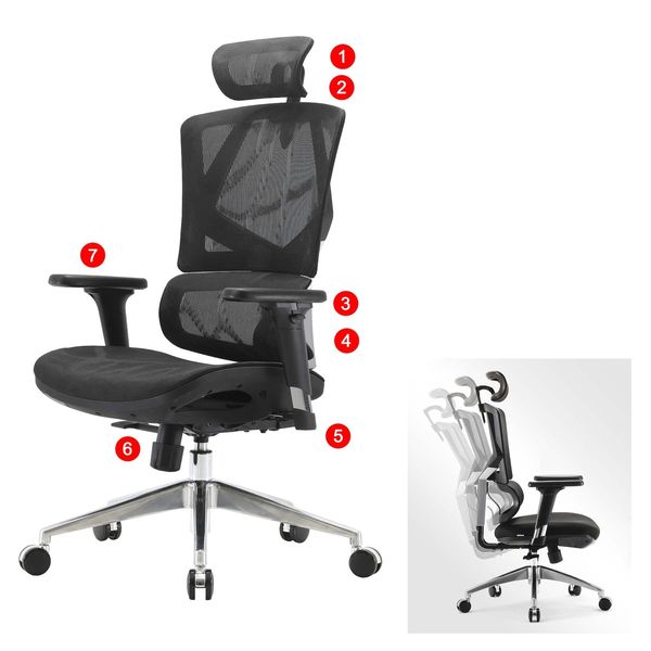 Bild von Bürostuhl MCW-J89, Schreibtischstuhl ergonomisch, Lordosenstütze hohe Rückenlehne 3D-Armlehnen ~ Mesh schwarz