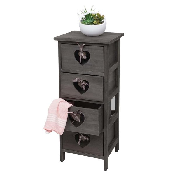 Bild von Kommode Sues, Schubladenkommode Schrank, 4 Schubladen mit Herzen 70x29x25cm, Shabby-Look, Vintage ~ grau-braun