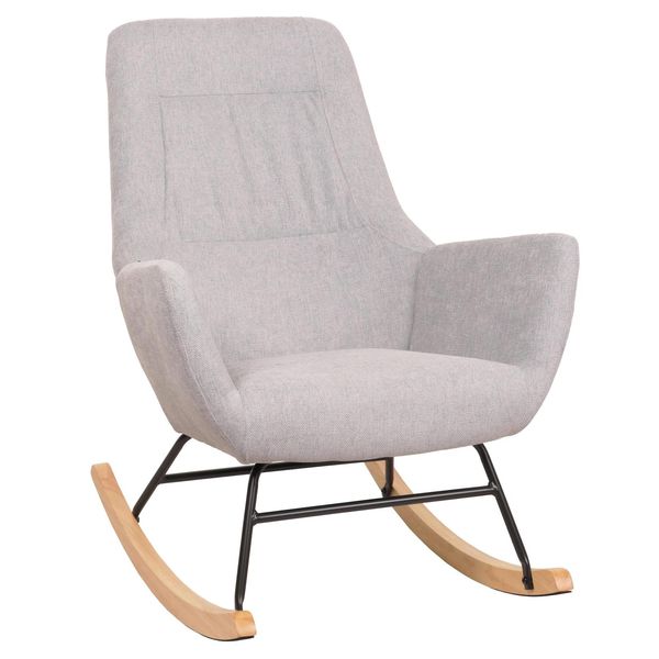 Bild von Schaukelstuhl MCW-N13, Schwingstuhl Relaxsessel Fernsehsessel, Massiv-Holz Metall Stoff/Textil 320g/m² ~ hellgrau