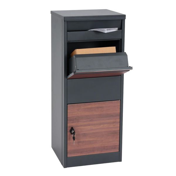 Bild von Paketkasten MCW-G80, Paketbox Standbriefkasten Briefkasten Größe L ~ verzinkt anthrazit, Holzoptik dunkel