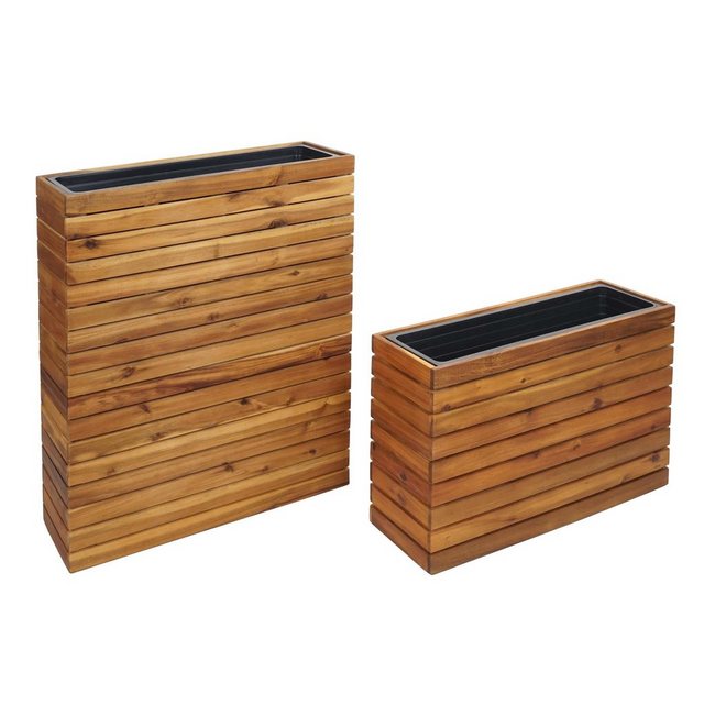 Bild von 2er-Set Pflanzkasten MCW-L21, Pflanzkübel Blumentopf Hochbeet, eckig Outdoor Akazie Holz MVG-zertifiziert, braun
