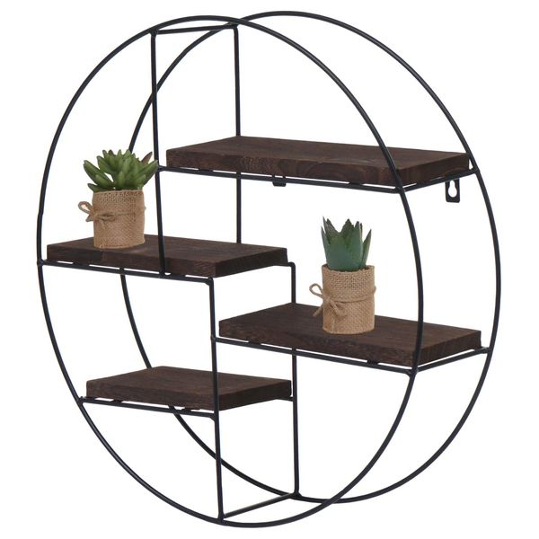 Bild von Wandregal MCW-K76, Hängeregal Schweberegal Regal, 4 Regalböden Metall Massiv-Holz Industrial 45x45x11cm ~ dunkelbraun