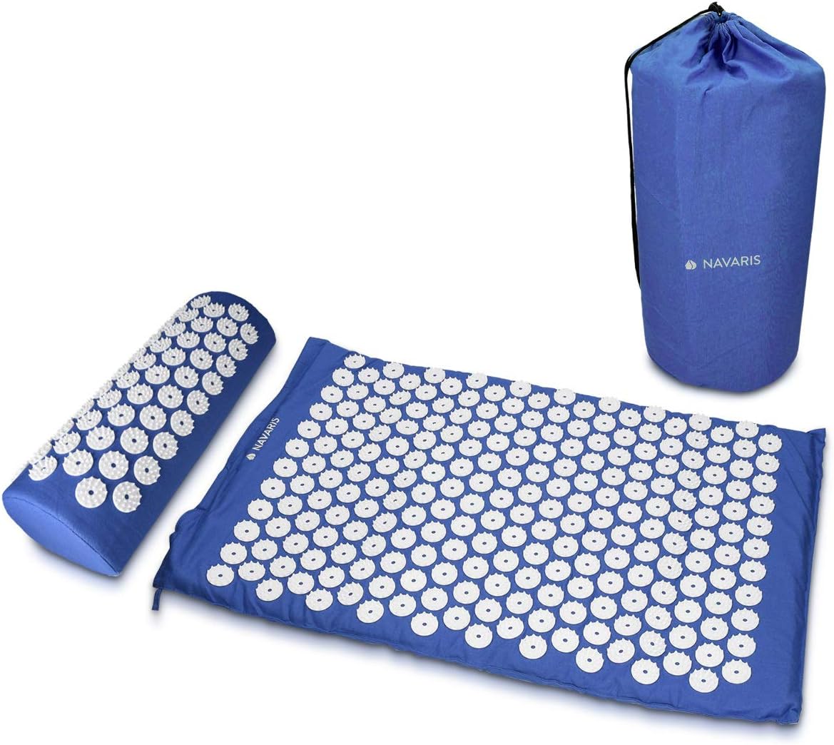 Bild von Navaris 2in1 Akupressur Massage Set - Akupressurmatte und Kissen mit Tasche - Akupressur Matte und Kopfkissen - Nadelmatte Blau