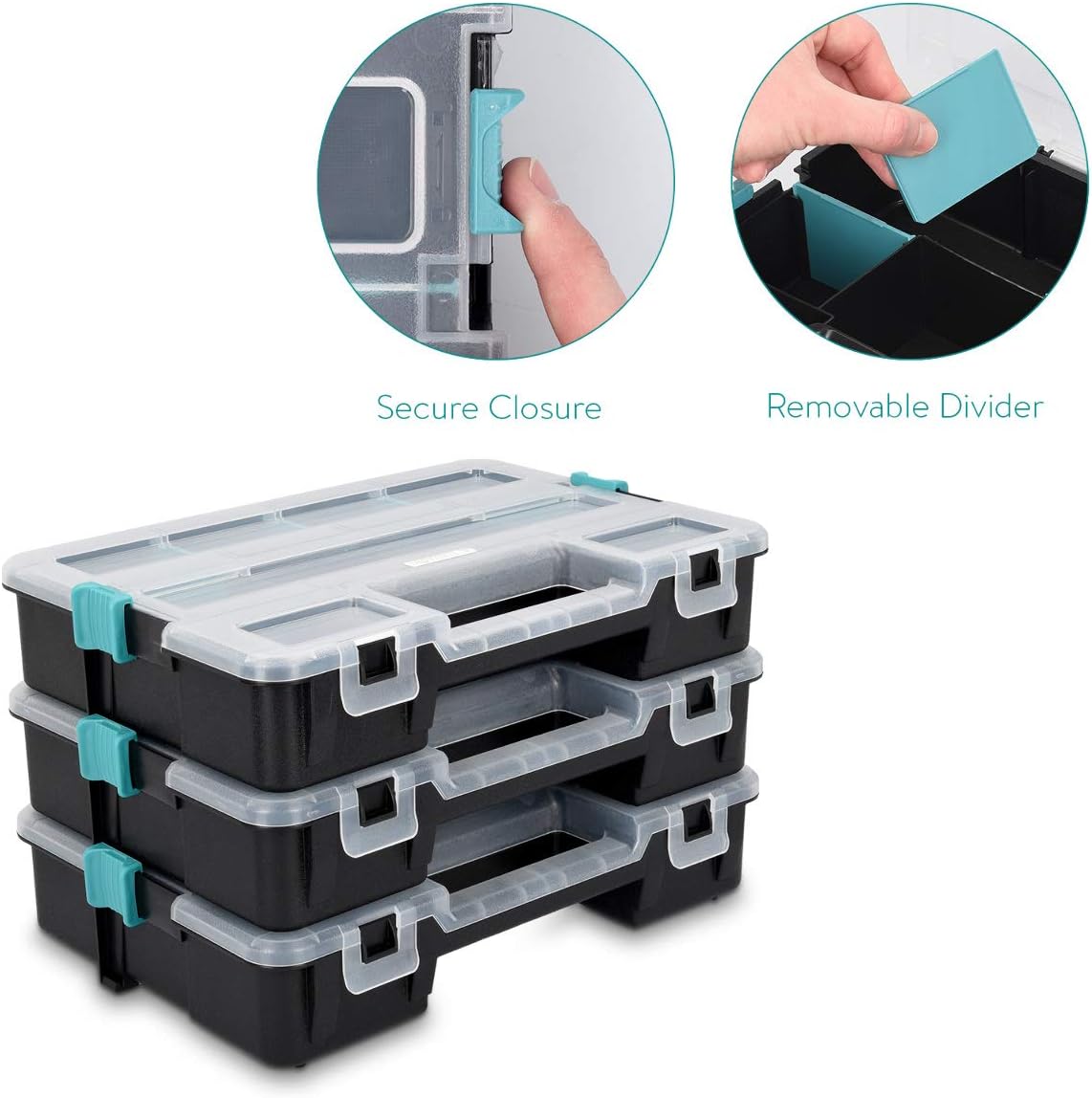 Bild von Navaris Kleinteile Organizer L - Profi Sortierkasten dreistöckig 31,5x22,5x19,8cm - Verstellbare Fächer - Sortierboxen für Kleinteile - Schrauben Sortimentskasten Box leer