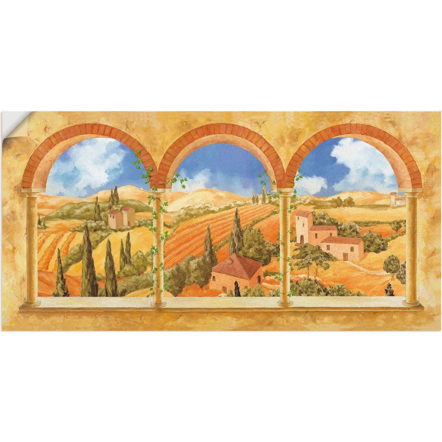 Bild von Artland Wandbild »Drei Torbögen mit Blick in die Toskana«, Fensterblick, (1 St.), als Leinwandbild, Wandaufkleber in verschied. Größen