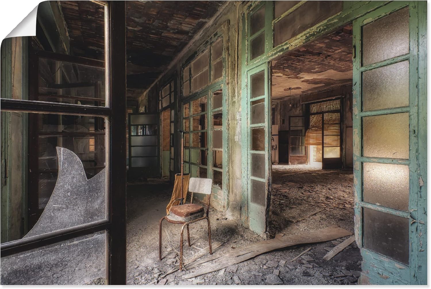Bild von ARTland Wanddeko Poster & Kunstdrucke Wandposter 120 x 80 cm Architektur Ruinen Zimmer Möbel Sessel Rot Foto Bunt Lost Place Vintage T9SC