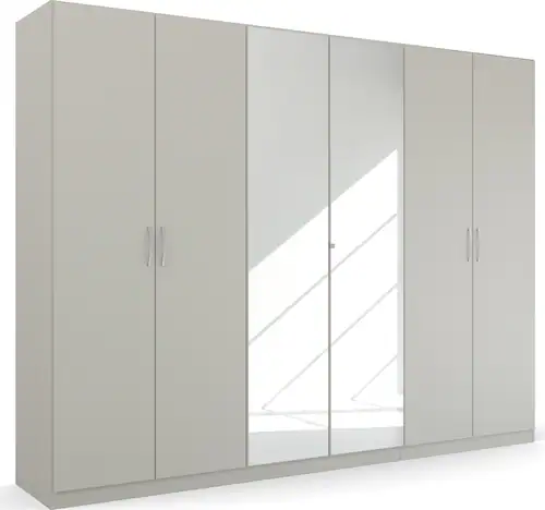 Bild von Rauch Möbel Pure by Quadra Spin Schrank Drehtürenschrank, Grau, 6-trg. mit Spiegel, inkl. 3 Kleiderstangen, 3 Einlegeböden, BxHxT 271x210x54 cm