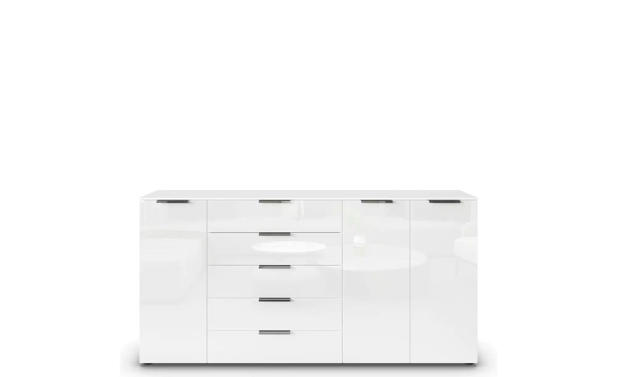 Bild von Rauch Möbel Flipp, Kombikommode, Kommode mit Stauraum für Wohnzimmer, Schlafzimmer, Flur, 4 Fachböden, Alpinweiß/Glasfront Weiß, 3-türig, Glastüren, 5 Schubkästen, Griffe chrom, 199x100x42cm