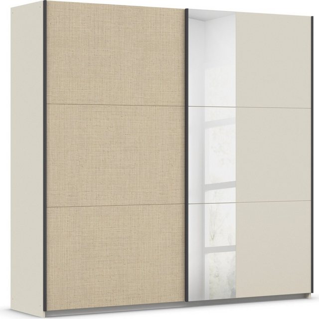 Bild von Rauch Möbel Senja, Schwebetürenschrank, Kleiderschrank, Kleiderschrank Spiegel, Mehrzweckschrank, Rattanschränke, Garderobe, 2-türig, 1 Spiegeltüre, Farbe Rattan-Optik/Champagner, Beige, 218x210x59cm