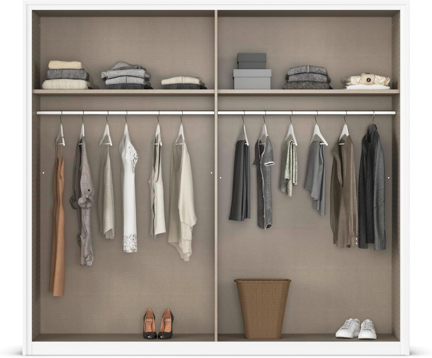 Bild von Rauch Möbel Senja, Schwebetürenschrank, Kleiderschrank, Kleiderschrank Spiegel, Mehrzweckschrank, Rattanschränke, Garderobe, 2-türig, 1 Spiegeltüre, Farbe Champagner-Rattan-Optik, Beige, 175x210x59cm