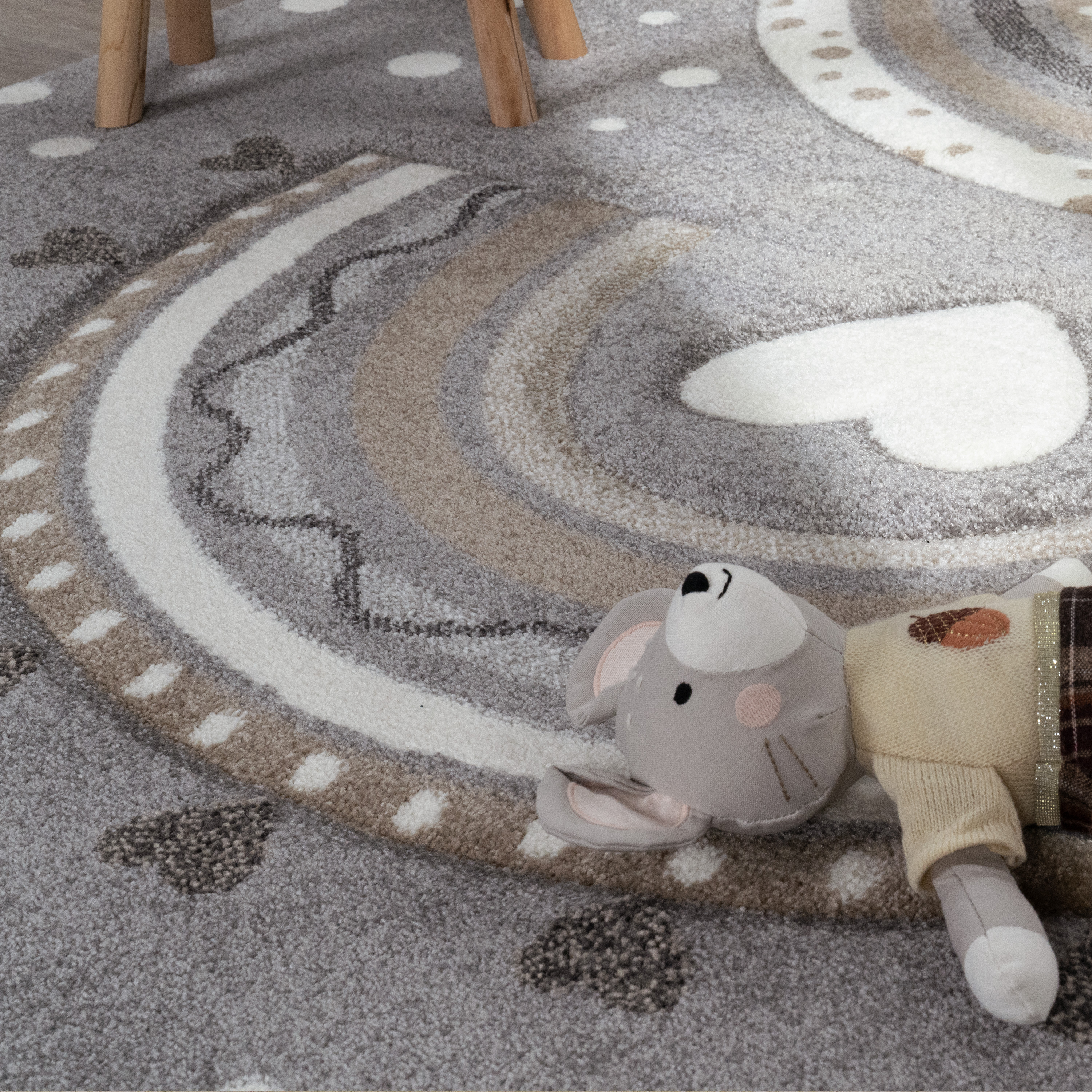 Bild von Kinderteppich Kosmos grau 120 cm rund