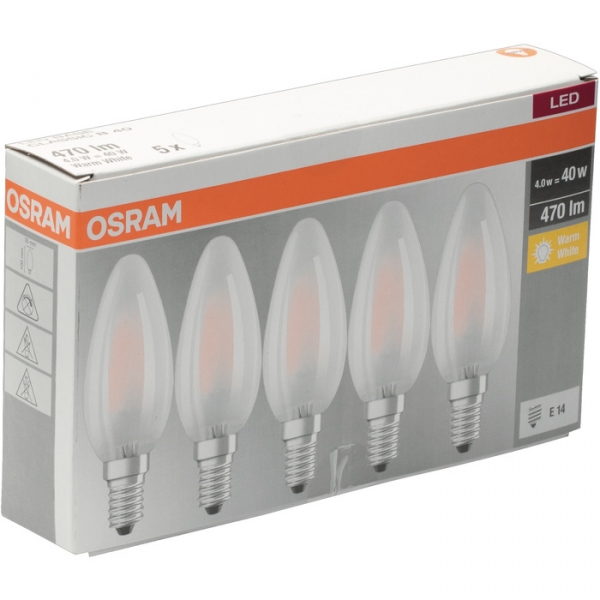 Bild von Osram LED-Leuchtmittel Osram LED Kerzenlampe Base Classic B40 E14 4W 5er, Nicht dimmbar nicht Smart Home-fähig