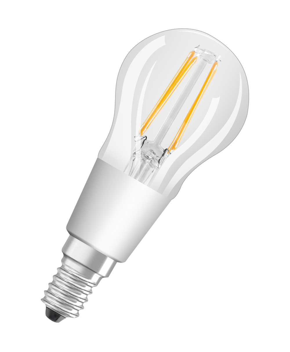 Bild von OSRAM STAR+ Dimmbare Filament LED Lampe mit E14 Sockel, Warmweiss (2200K bis 2700K) mit GlowDIM-Effekt, 4.50W, Tropfenform, Ersatz für 40W-Glühbirne, klar, LED SUPERSTAR CLASSIC P GLOWdim