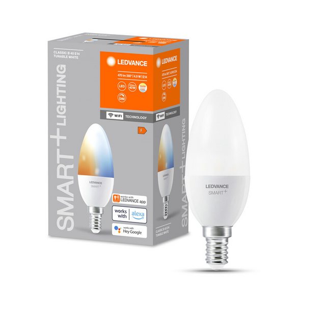 Bild von LEDVANCE Smarte LED-Lampe mit WiFi Technologie, Sockel E14, Dimmbar, Lichtfarbe änderbar (2700-6500K), ersetzt Glühlampen mit 40 W, SMART+ WiFi Candle Tunable White, 1er-Pack
