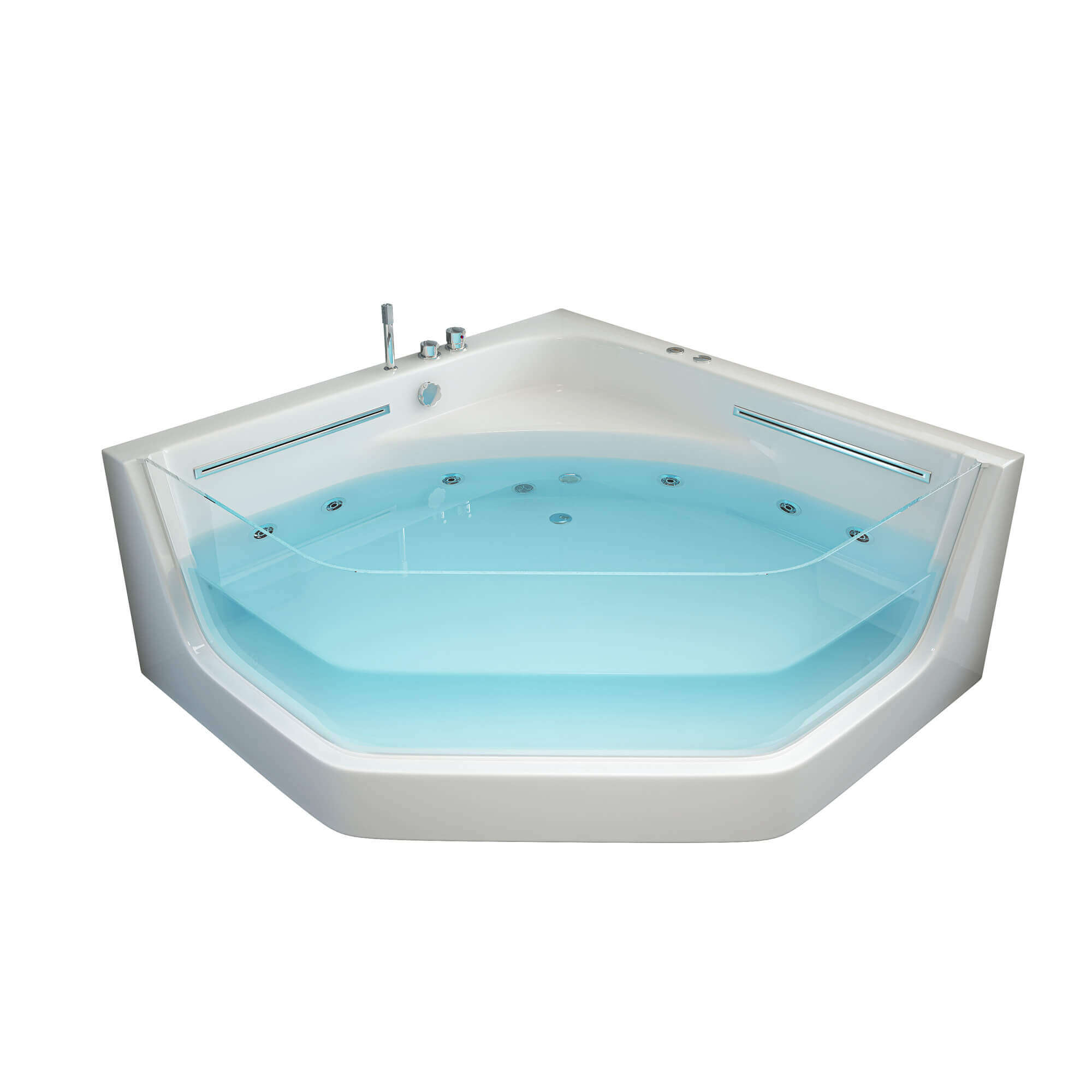 Bild von HOME DELUXE - Whirlpool Badewanne - PACIFICO weiß mit Lichtherapie und Massage - Maße 150 x 150 x 55 cm | Eckwanne, Indoor Badewanne, 2 Personen
