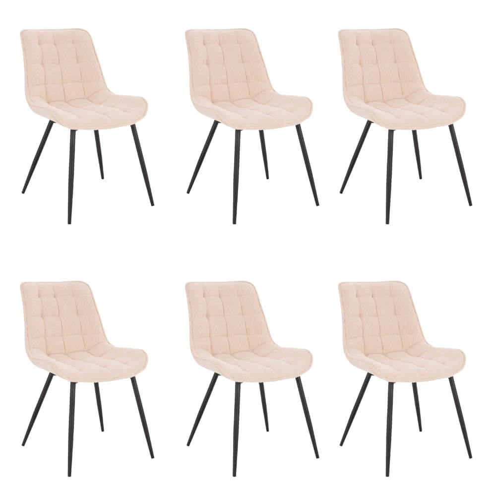 Bild von Home Deluxe - Polsterstuhl IKALO 6er Set - Farbe: Cord Creme - weiche Polsterung, bis 120 kg belastbar I Küchenstuhl Speisestühle Esszimmerstühle