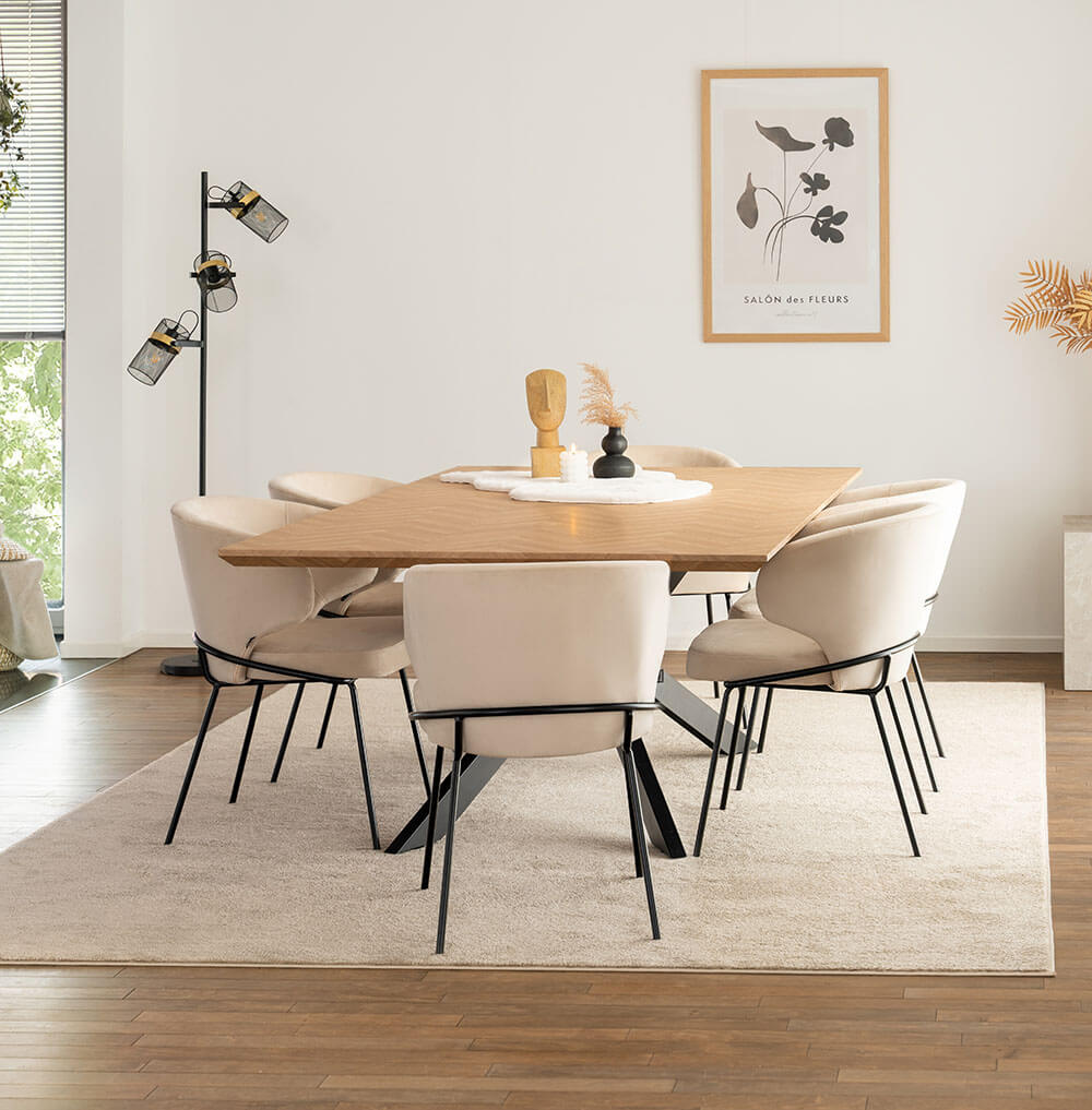 Bild von Essgruppe Eckig AVENCIA inkl. Sternfuß - 200 x 120 cm Fishbone Oak