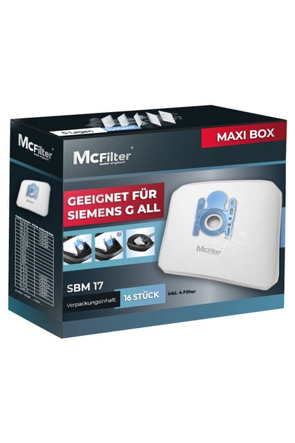 Bild von McFilter | 16 Staubsaugerbeutel kompatibel mit Siemens Typ G All VZ41FGALL / VZ16GALL Serie VS06 Q2.0 Q3.0 Q5.0 Q8.0 VSQ5 VSQ8 Z 2.0 Z 3.0 Z 5.0 Z 7.0 synchropower | mit Staubverschluss | inkl. Filter