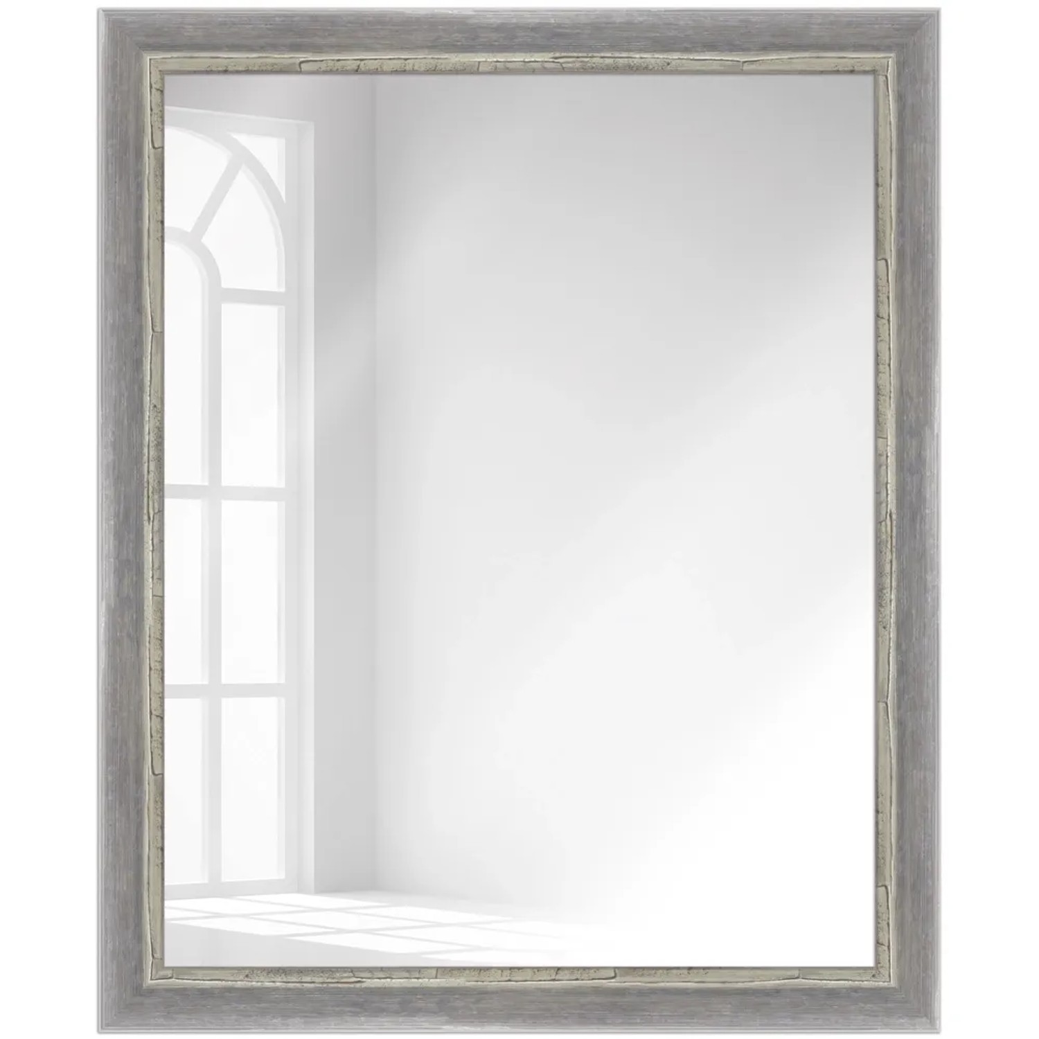 Bild von WANDStyle Wandspiegel H640 aus Massivholz in Grau 66 x 86 cm im Stil Shabby-Chic