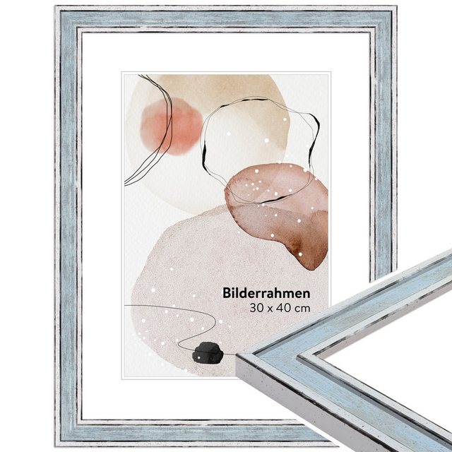 Bild von WANDStyle Bilderrahmen H460 aus Massivholz in Blau 40 x 50 cm im Stil Vintage